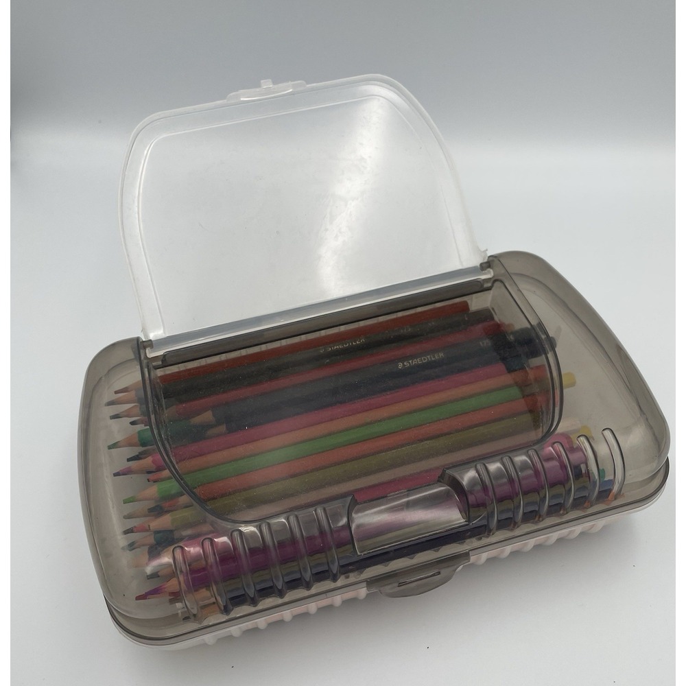Lot Of 71 Staedtler Colored Pencils W/ Pen & Gear Double Decker Plastic Case Art - Picture 8 of 9